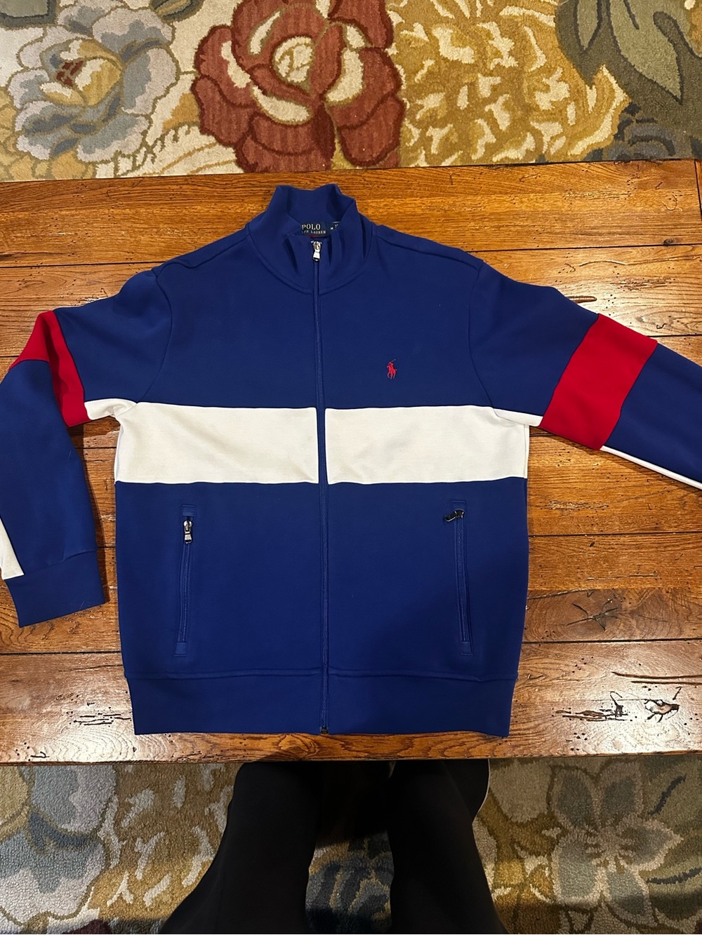 Polo Ralph Lauren Men’s Medium Track Jacket Blue Colorblock Full Zip Logo